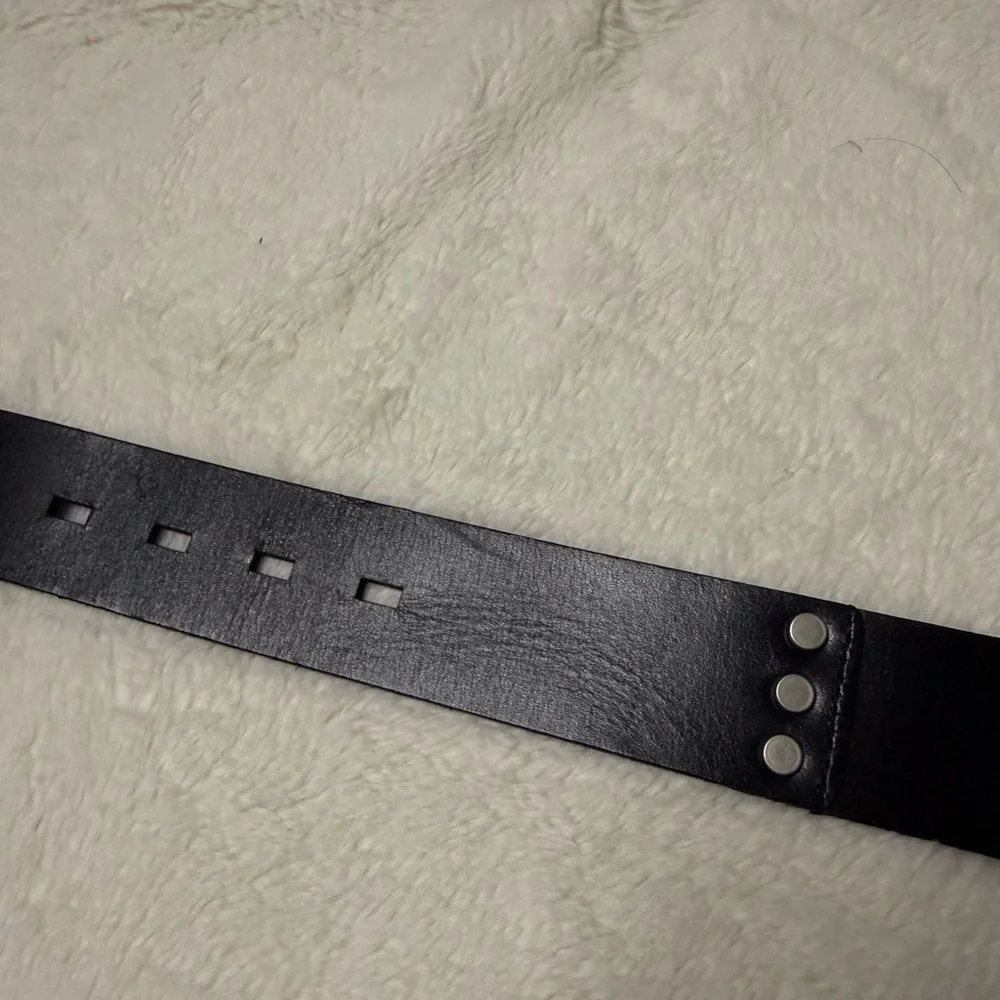 AllSaints Women’s Geometric Silver Studded Black Leather Belt - Sz Large, NWT
